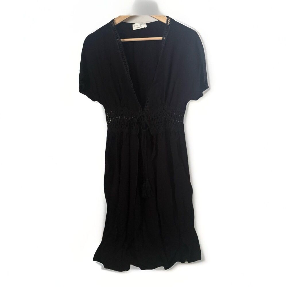 New Lavender Field Swimsuit Cover Up Womens S/M Black Crochet Tie Long Travel
